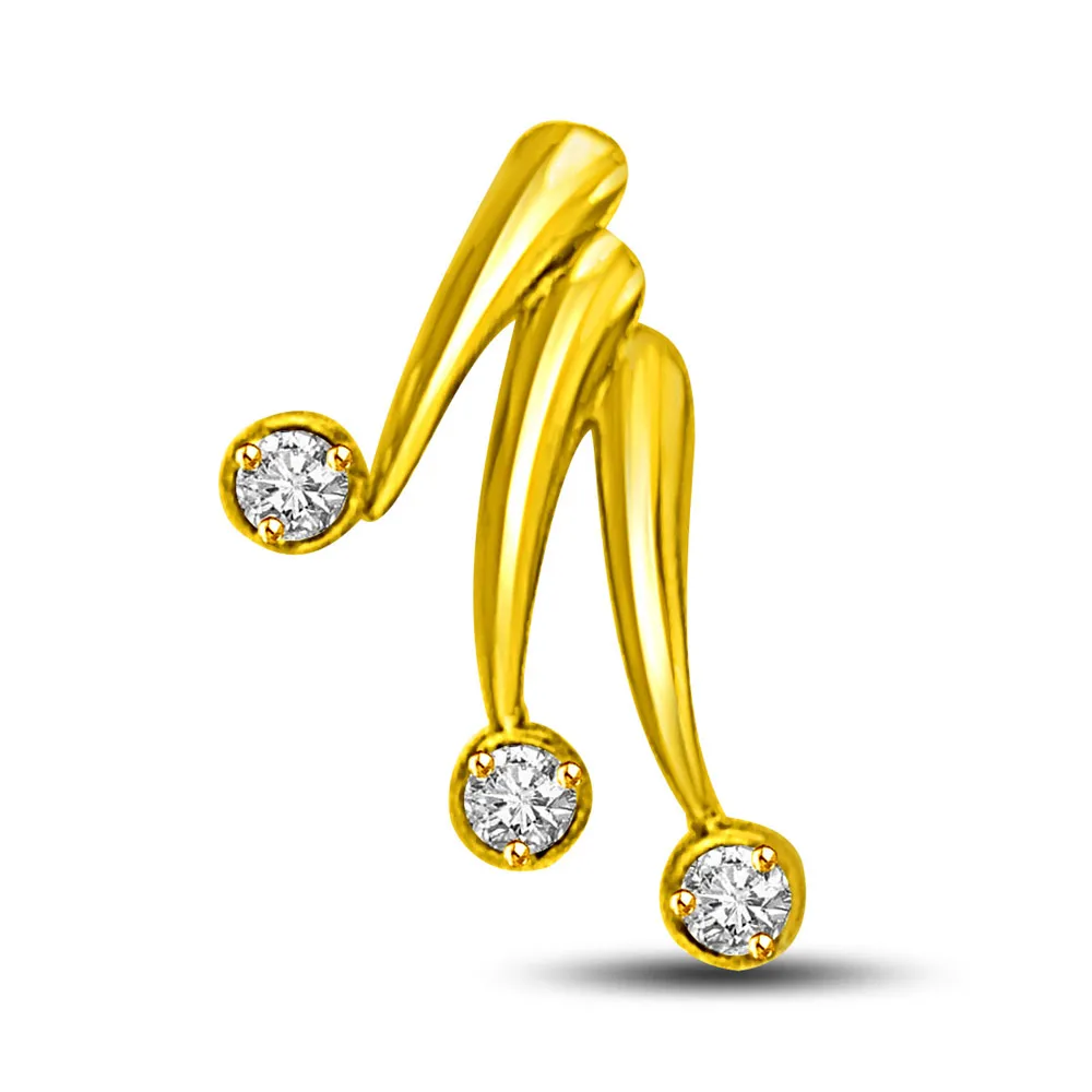 Triple Treat of Love -0.15 TCW Diamond Solitaire Pendants in 18kt yellow gold -Designer Pendants