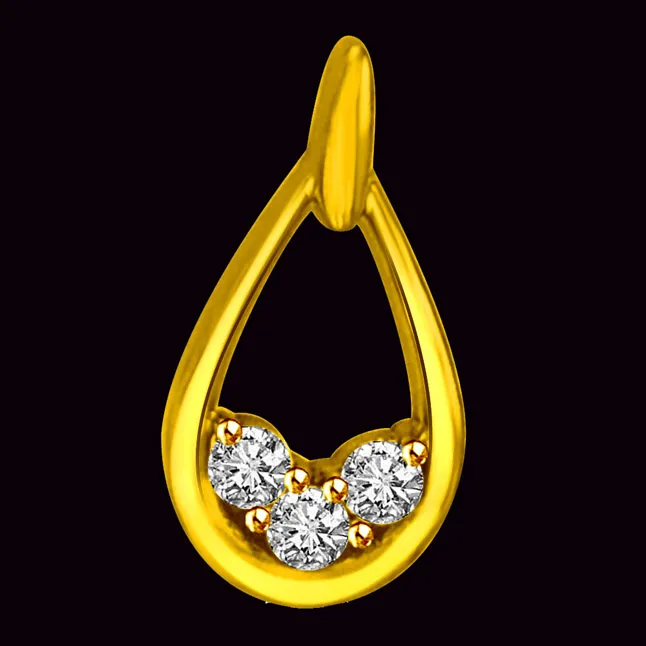 Three Dots of Love - 0.15 TCW Oval Shaped Real Diamond Pendant in Yellow Gold (P929)
