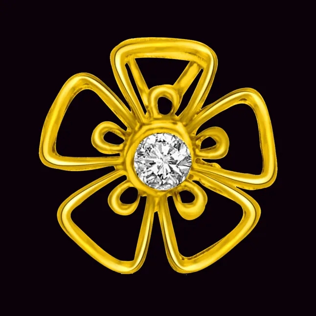 Five Petal Solitaire Diamond Pendants in 18kt yellow gold -Flower Shape Pendants