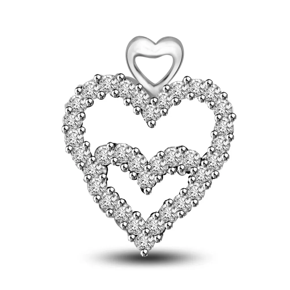 Bridge between Two Hearts 14k Diamond Heart Pendants