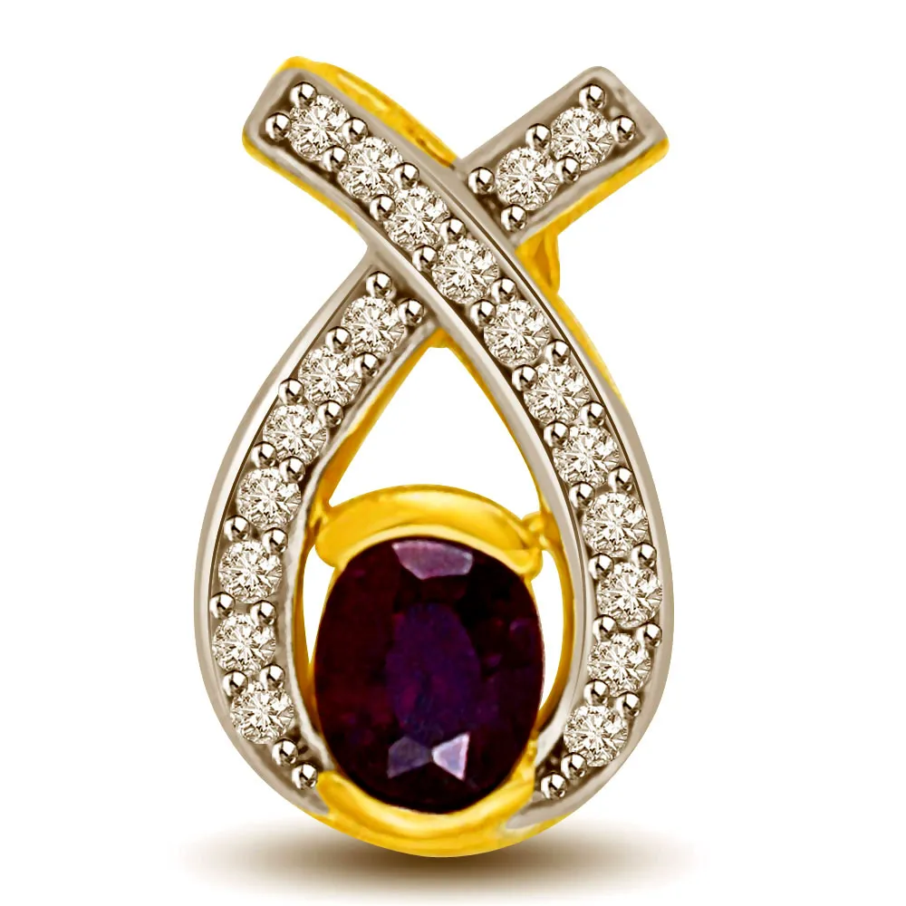 Oval Sapphire & Diamond Two Tone Gold Pendants for Her