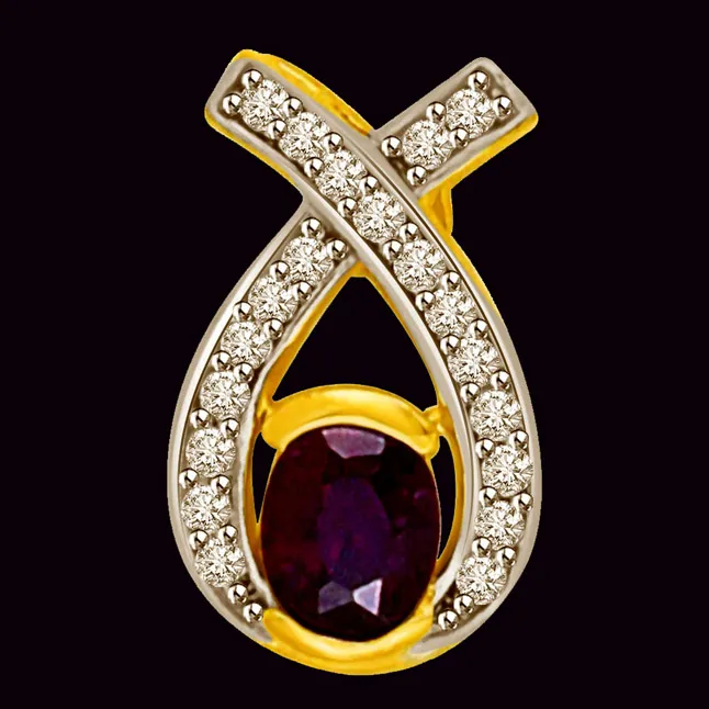 Oval Sapphire & Real Diamond Two Tone Gold Pendant for Her (P945)