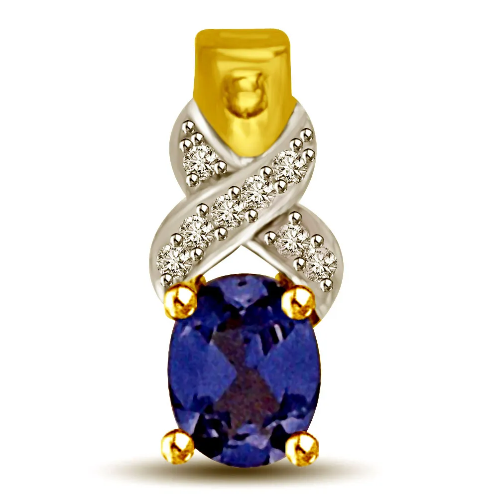 Diamond & Oval Sapphire Two Tone Gold Pendants