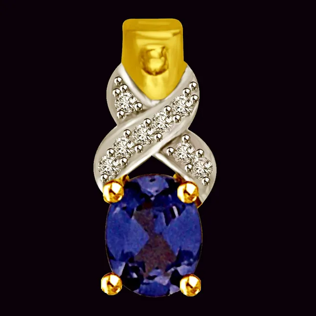 Real Diamond & Oval Sapphire Two Tone Gold Pendant (P950)