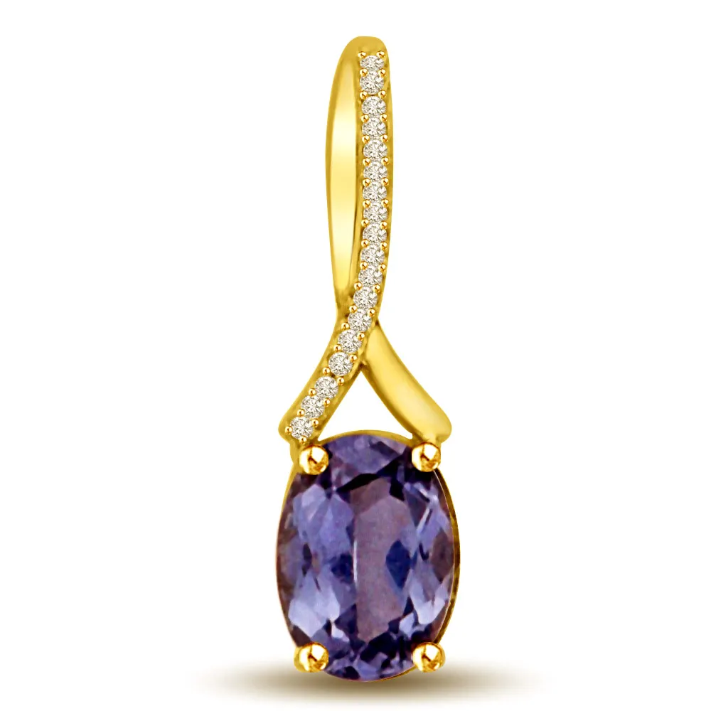 Blue Sapphire & Brilliant Diamond 18k Gold Long Pendants