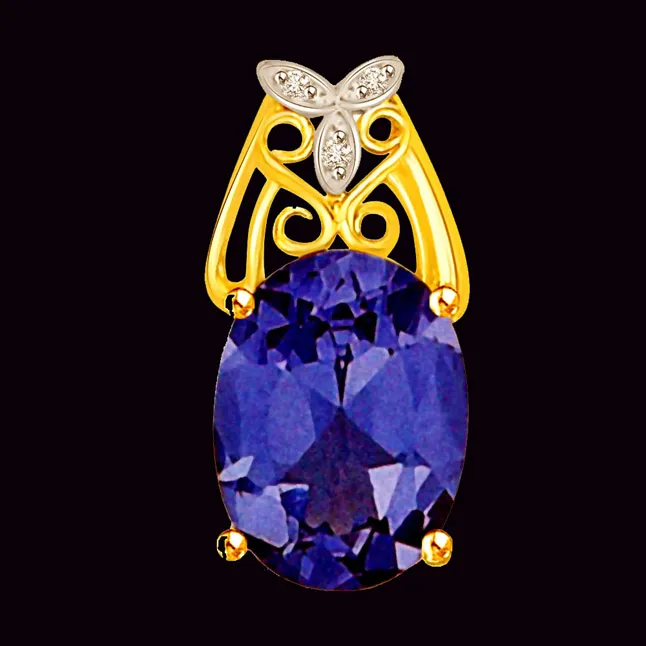1cts Blue Oval Sapphire & Diamond Leaf 18kt Yellow Gold Pendant (P954)