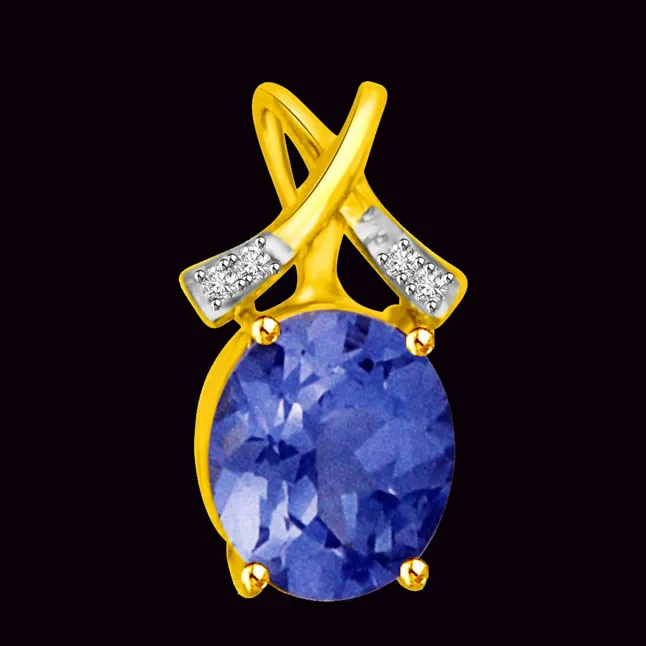 1cts Real Blue Oval Sapphire & Diamond Cross Hanging Pendant (P955)