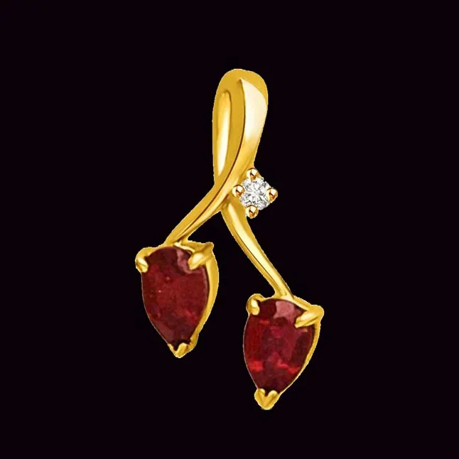 Two to Tango Real Diamond & Ruby 18kt Yellow Gold Pendant (P957)