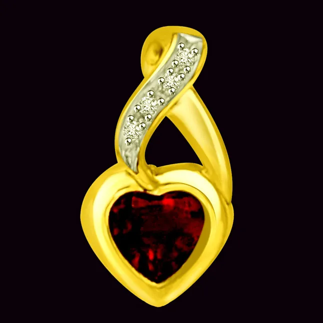 Heart Real Garnet & Diamond Two Tone Love Pendant for Her (P962)