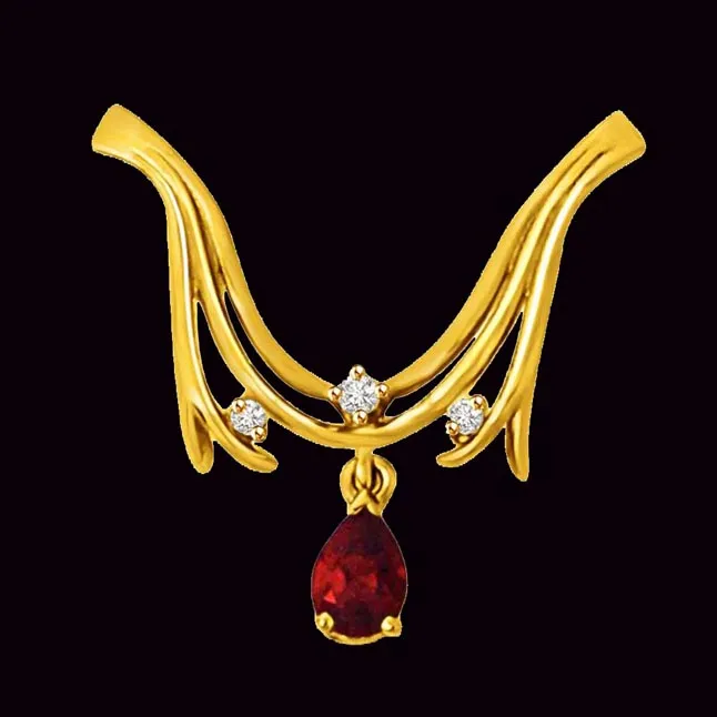 Center of Attraction Real Ruby & Diamond Gold Pendant for Her (P963)