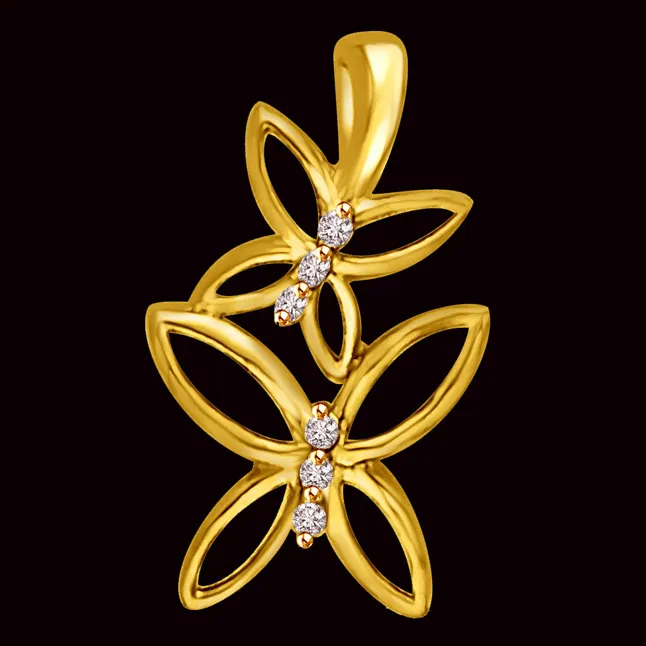 Live Together Butterfly 18kt Yellow Gold Real Diamond Pendant (P968)