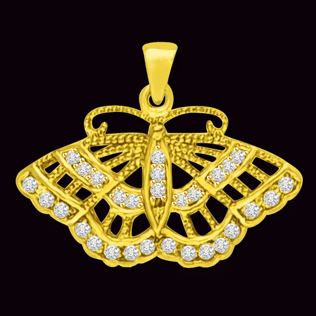 0.29cts Real Diamond Butterfly 18kt Yellow Gold Pendant for my LOVE (P970)
