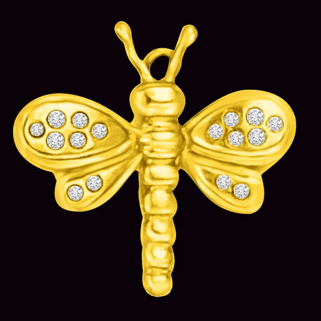 0.10cts Real Diamond & Gold Butterfly Pendant for My Princess (P971)