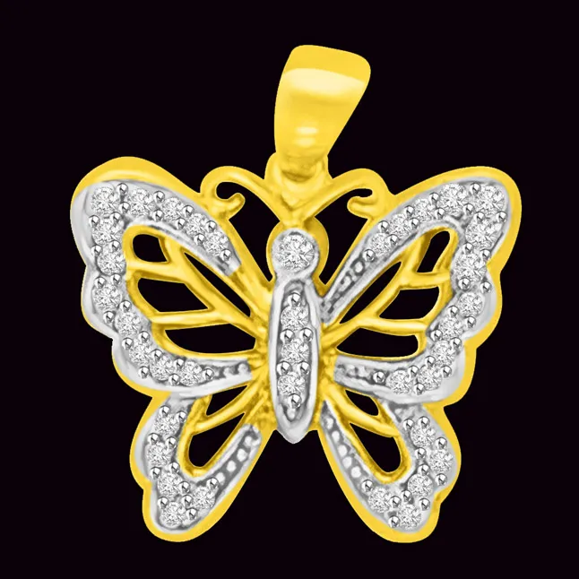 0.20cts Gold & Real Diamond Butterfly Pendant for Love (P972)