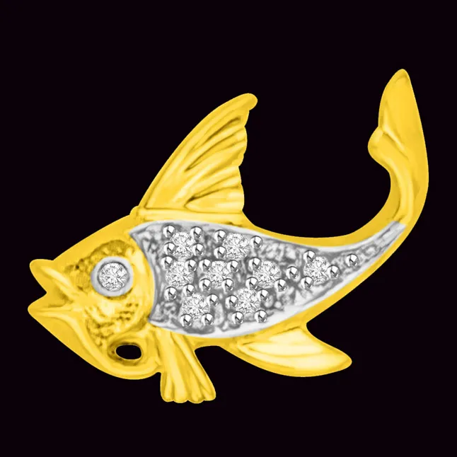 Gold & Real Diamond Fish Pendant for My Desire (P973)