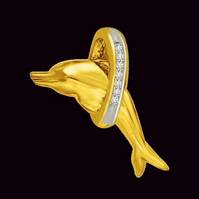 Flying Dolphin Real Diamond & Gold Pendant for My Beloved (P976)