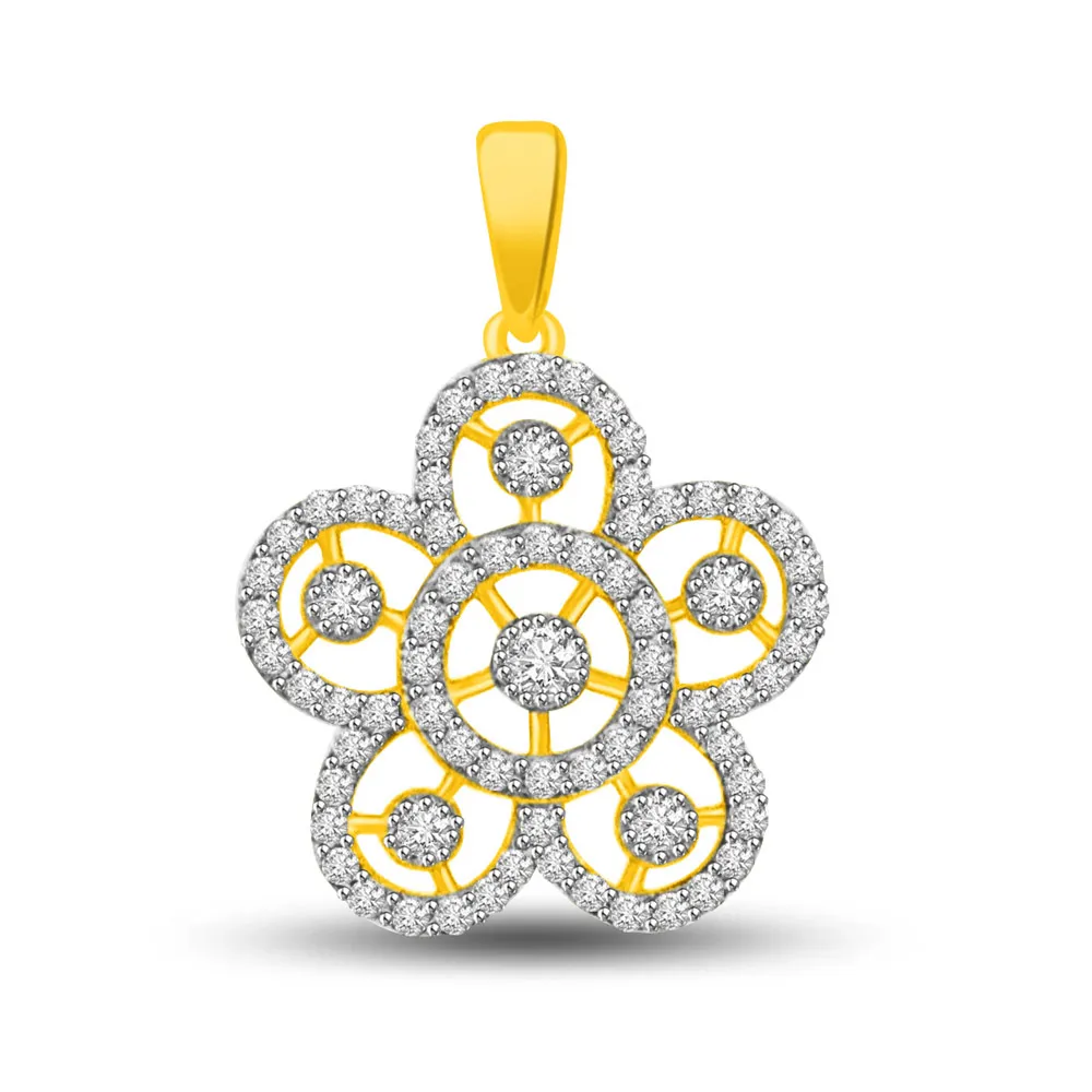 Petals of Life 0.30ct Two Tone Diamond & Gold Pendants -Flower Shape Pendants