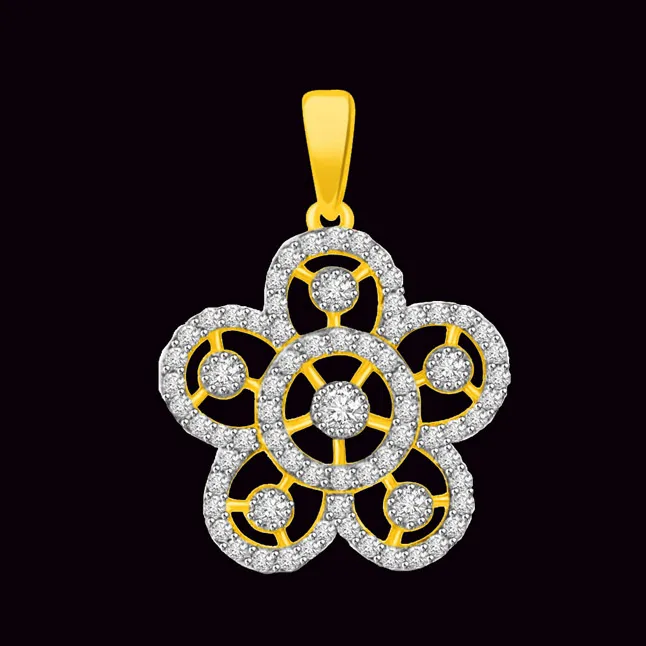 Petals of Life 0.30cts Two Tone Real Diamond & Gold Pendant (P983)