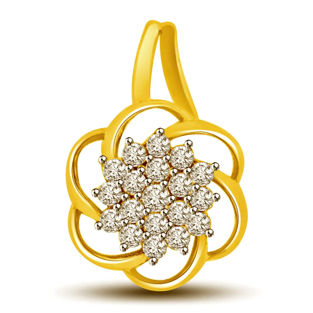 North Star of My Life Two Tone Gold & Diamond Pendants -Flower Shape Pendants
