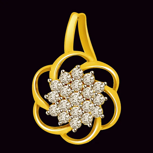 North Star of My Life Two Tone Gold & Diamond Pendants -Flower Shape Pendants
