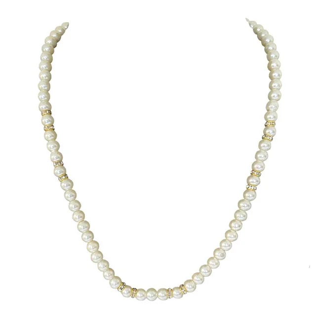 Glints of Glamour: Enchanted Shell Pearl Necklace with Sparkling Diamond Accents (PS584)
