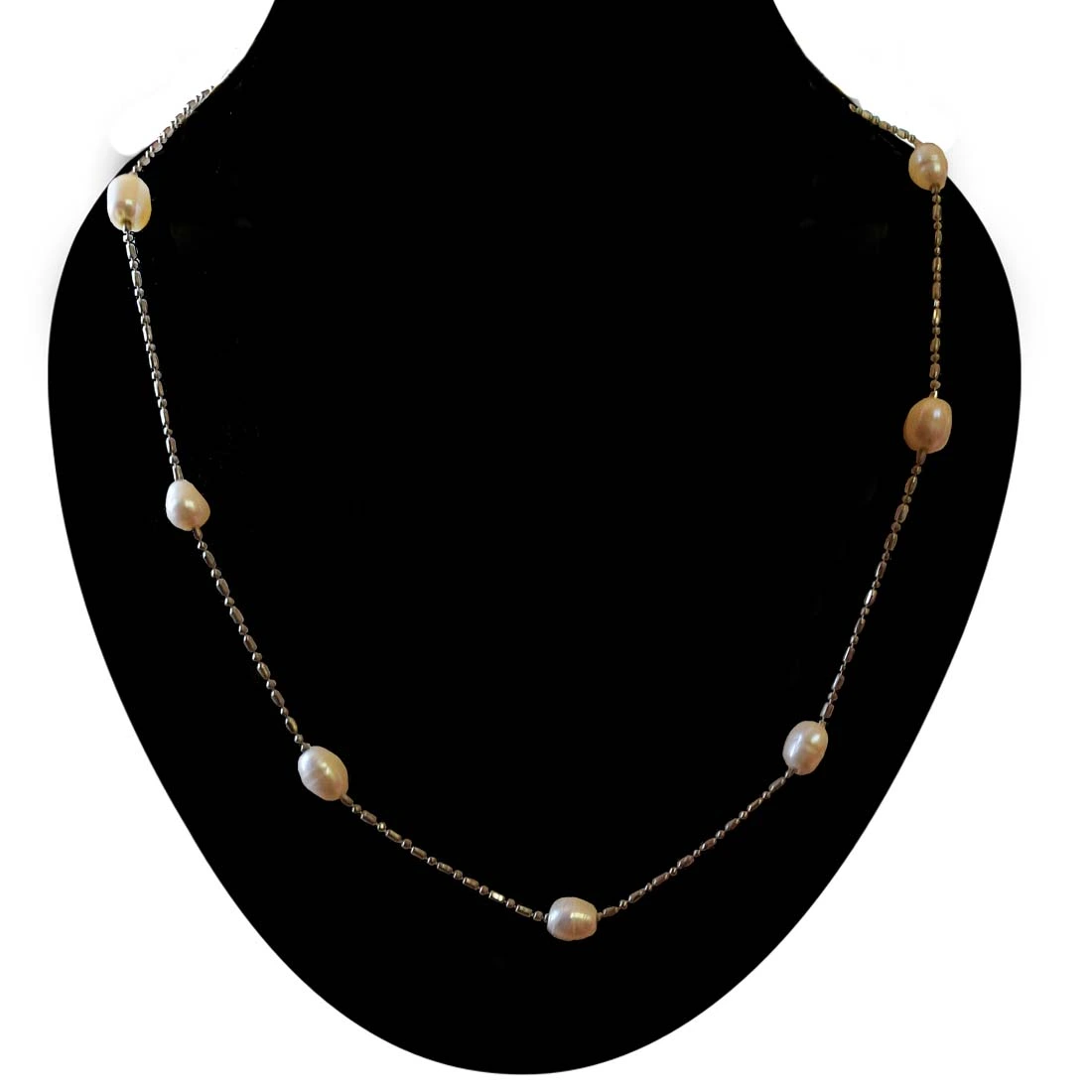 Pearl & Silver Plated Chain -PS101 -Pearl Necklaces