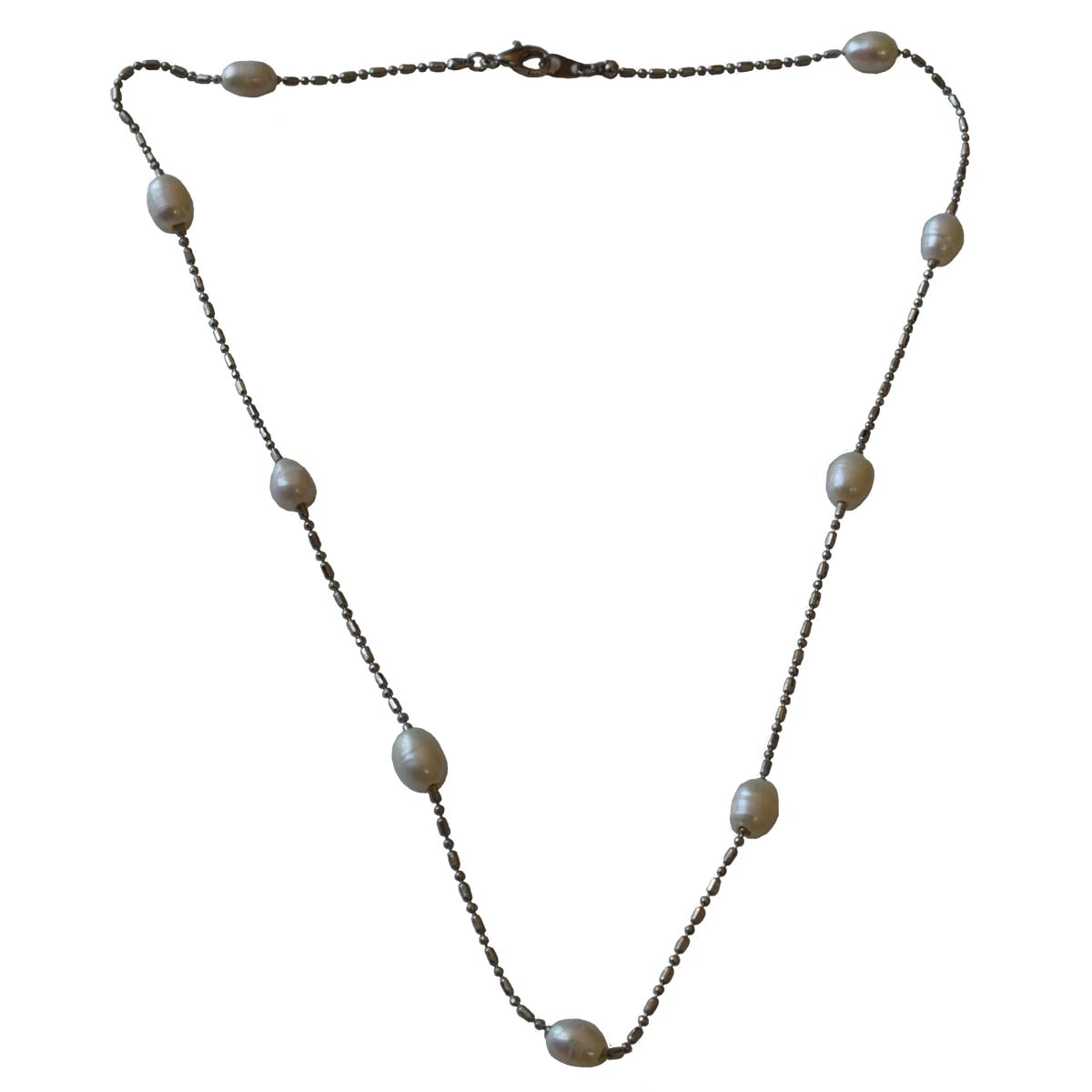 Pearl & Silver Plated Chain -PS101 -Pearl Necklaces