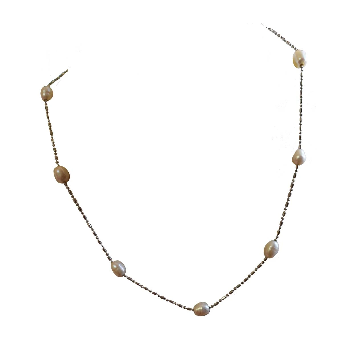 Pearl & Silver Plated Chain -PS101 -Pearl Necklaces