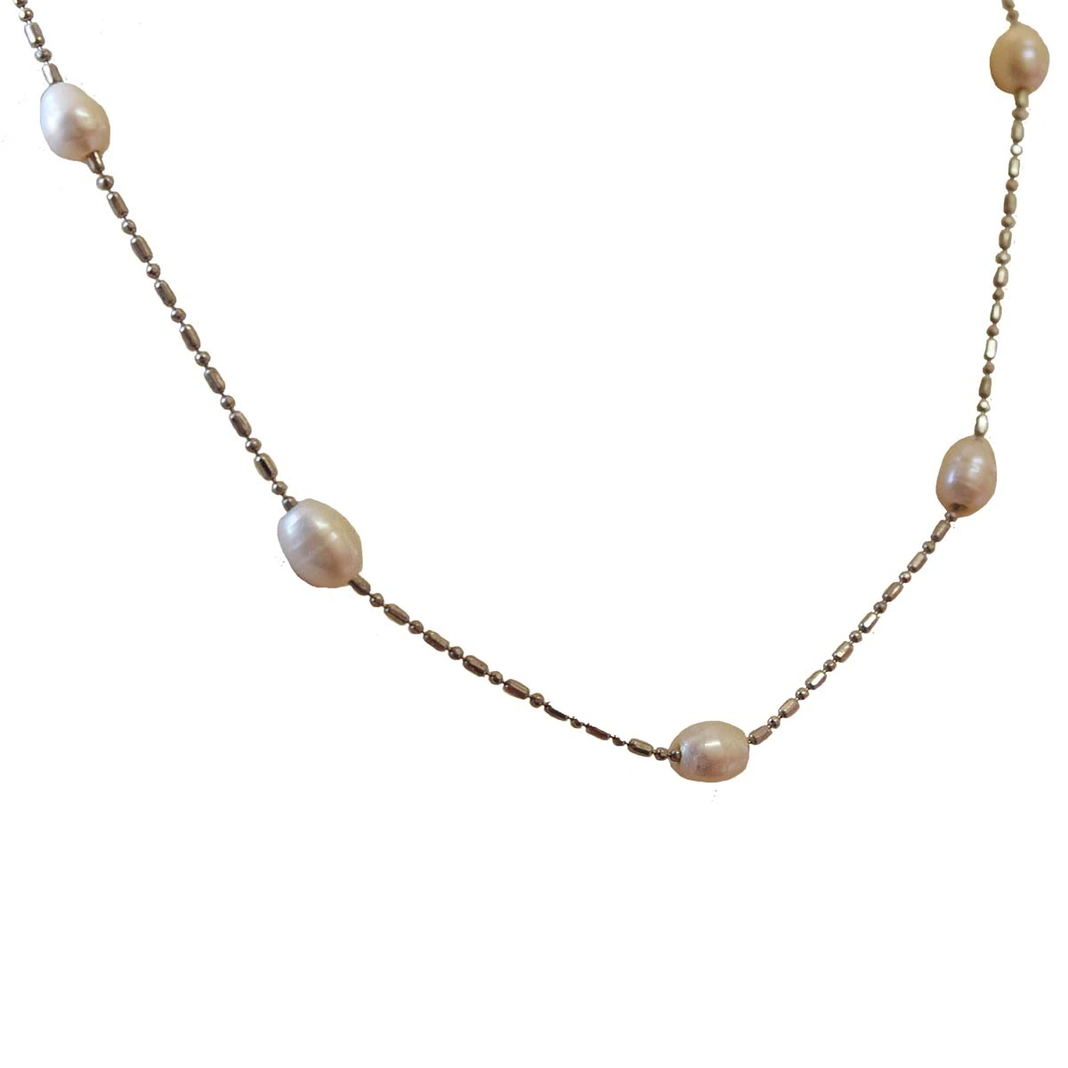 Pearl & Silver Plated Chain -PS101 -Pearl Necklaces