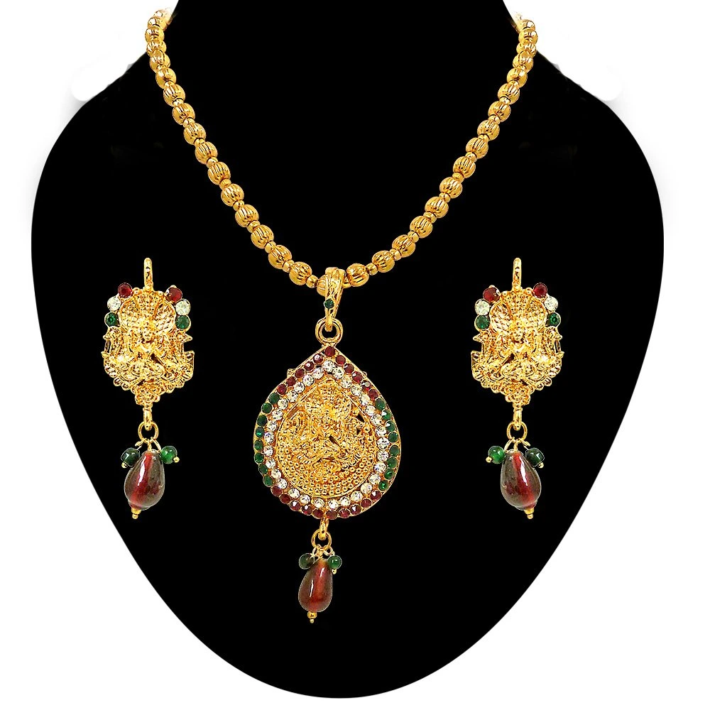 Red, Green & White Kundan Polki Goddess Motif Fashion Jewellery Set (PS246)