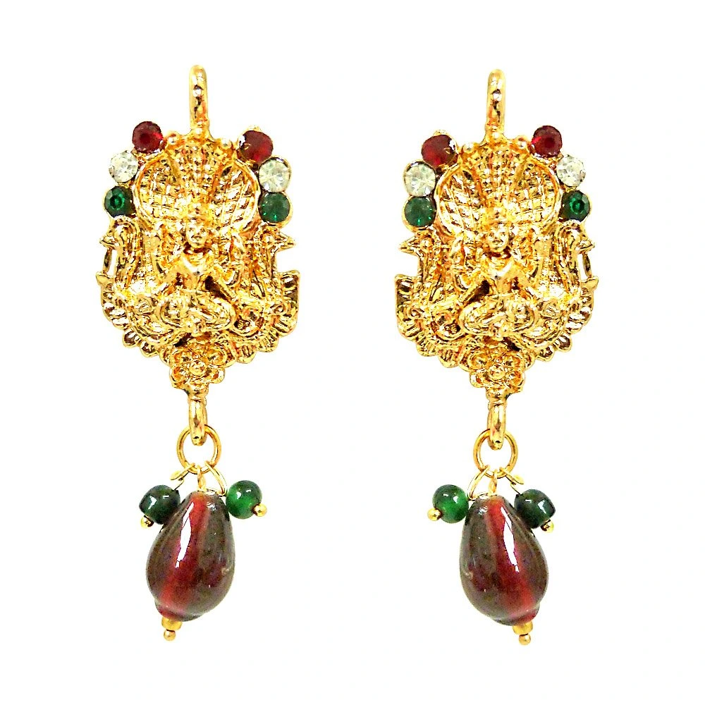 Red, Green & White Kundan Polki Goddess Motif Fashion Jewellery Set