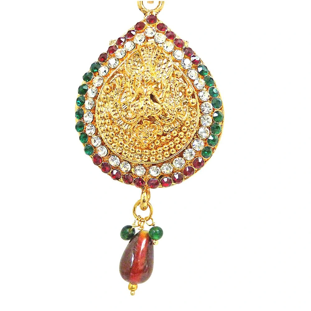 Red, Green & White Kundan Polki Goddess Motif Fashion Jewellery Set (PS246)