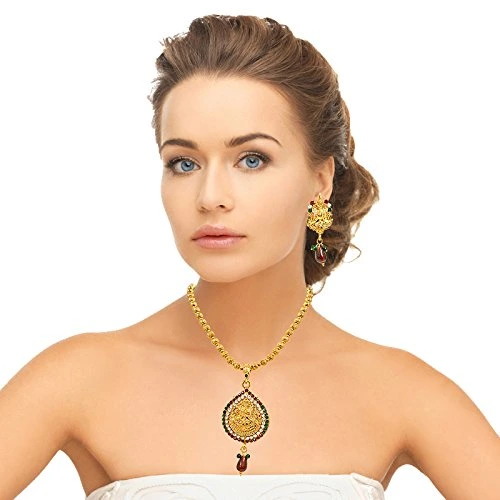Red, Green & White Kundan Polki Goddess Motif Fashion Jewellery Set (PS246)