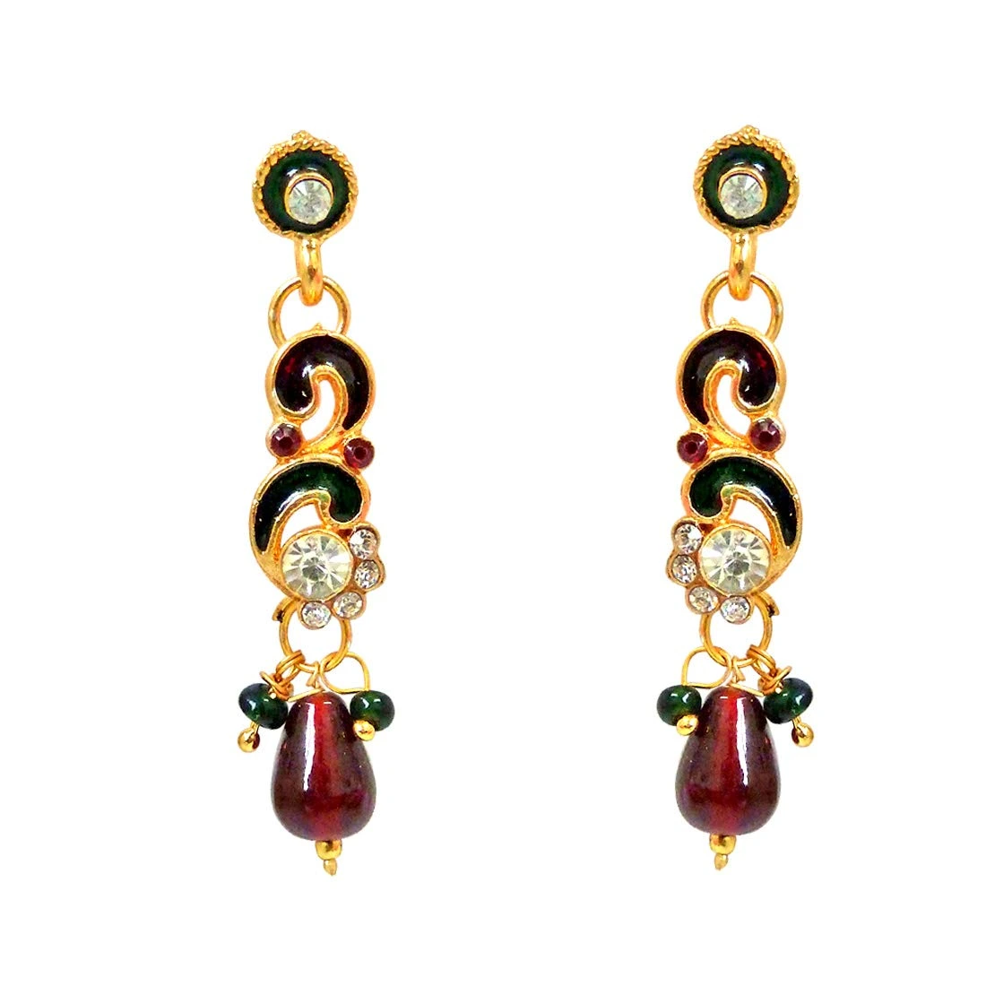 Maaya -Red & Green Enamelled with white kundan Polki Fashion Jewellery Set