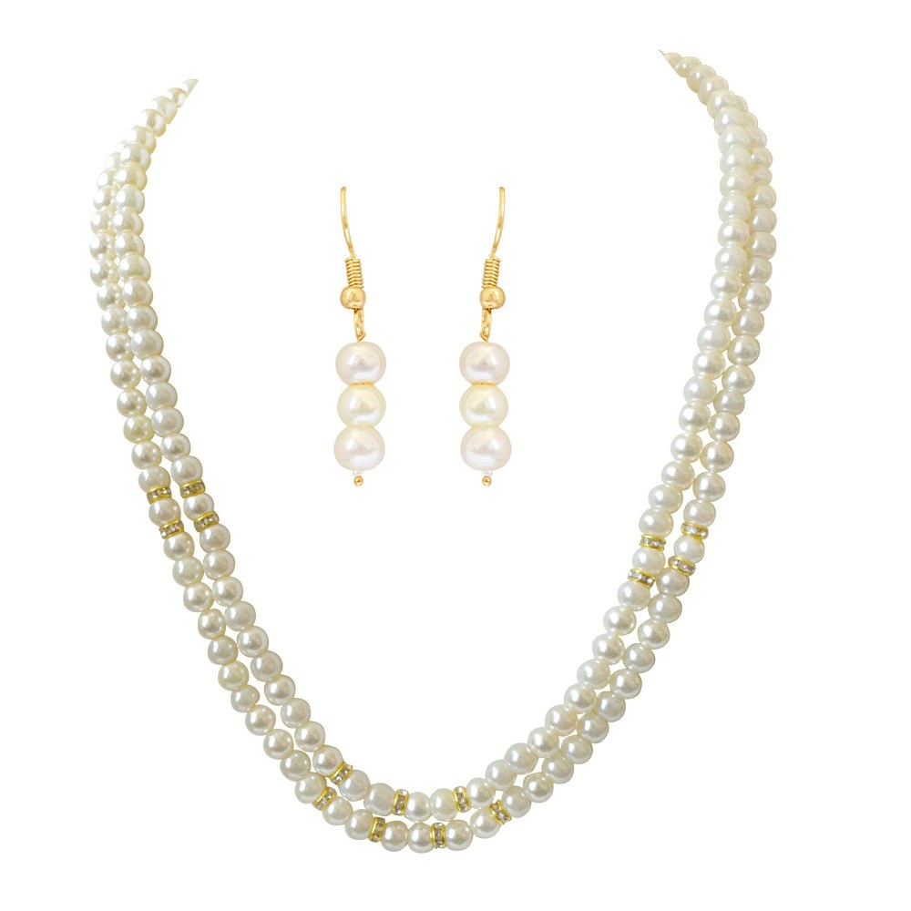 2 Line White Shell Pearl Jewellery Set (PS466)