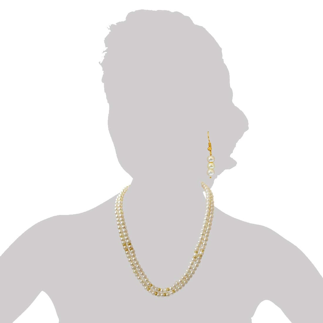2 Line White Shell Pearl and Stone Ring Necklace Earring Set PS466