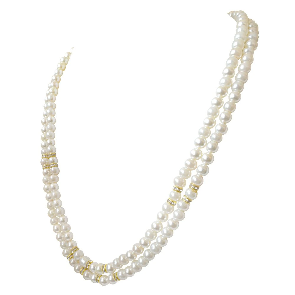2 Line White Shell Pearl and Stone Ring Necklace Earring Set PS466