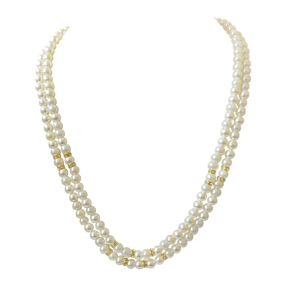 2 Line White Shell Pearl and Stone Ring Necklace Earring Set PS466