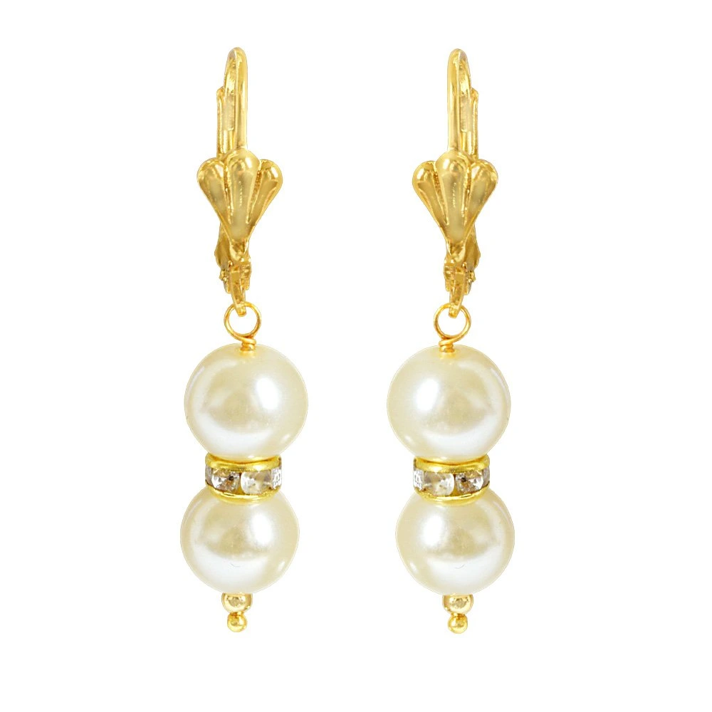 2 Line White Shell Pearl and Stone Ring Necklace Earring Set (PS471)