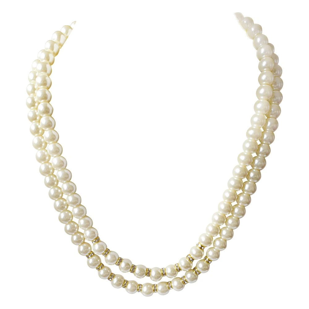 2 Line White Shell Pearl and Stone Ring Necklace Earring Set PS471