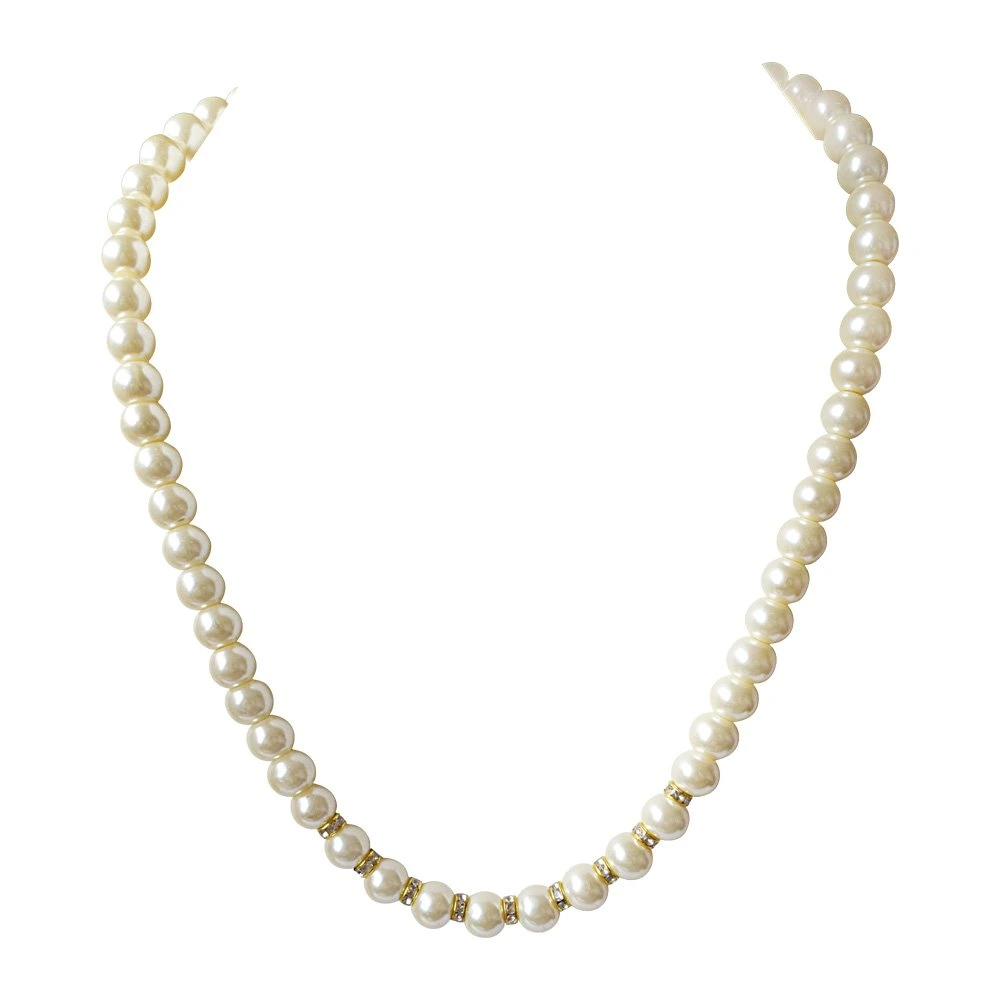 Single Line White Shell Pearl and Gold Plated Stone Ring Necklace (PS472)