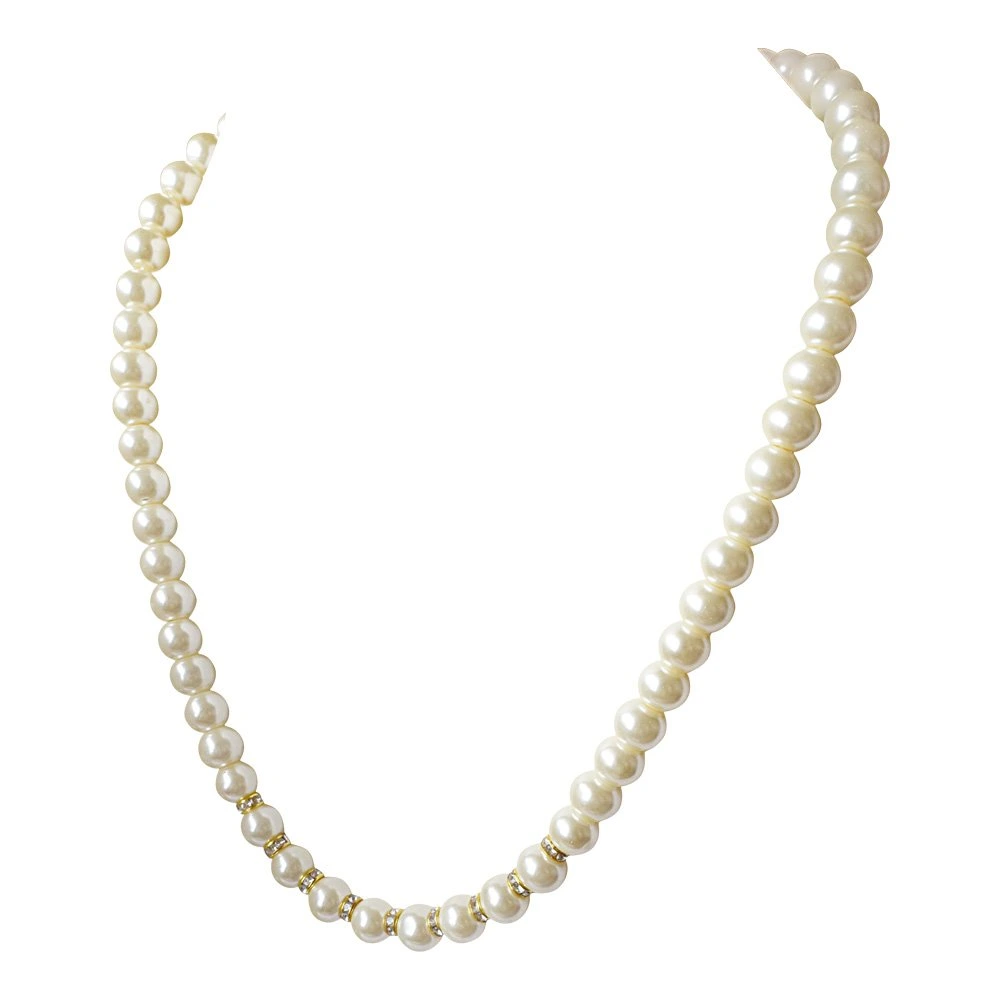 Single Line White Shell Pearl and Gold Plated Stone Ring Necklace (PS472)