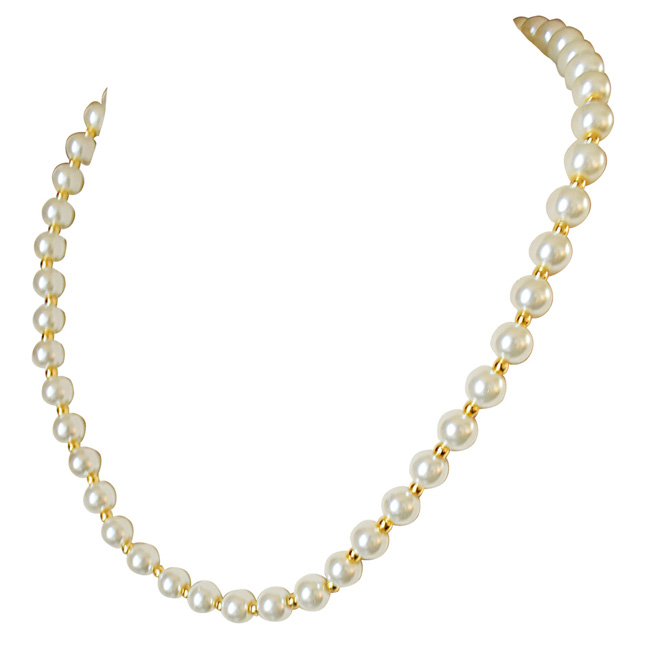 Single Line White Shell and Gold Plated Beads Pearl Necklace (PS531)