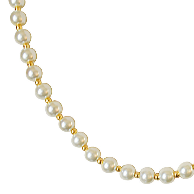 Single Line White Shell and Gold Plated Beads Pearl Necklace (PS531)