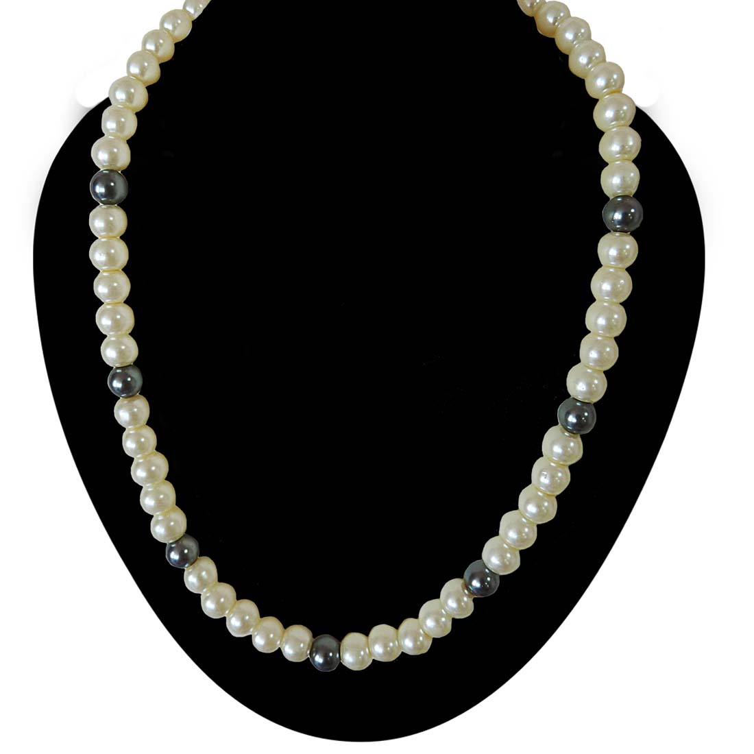 Single Line White Shell Pearl and Grey Pearl Necklace (PS534)