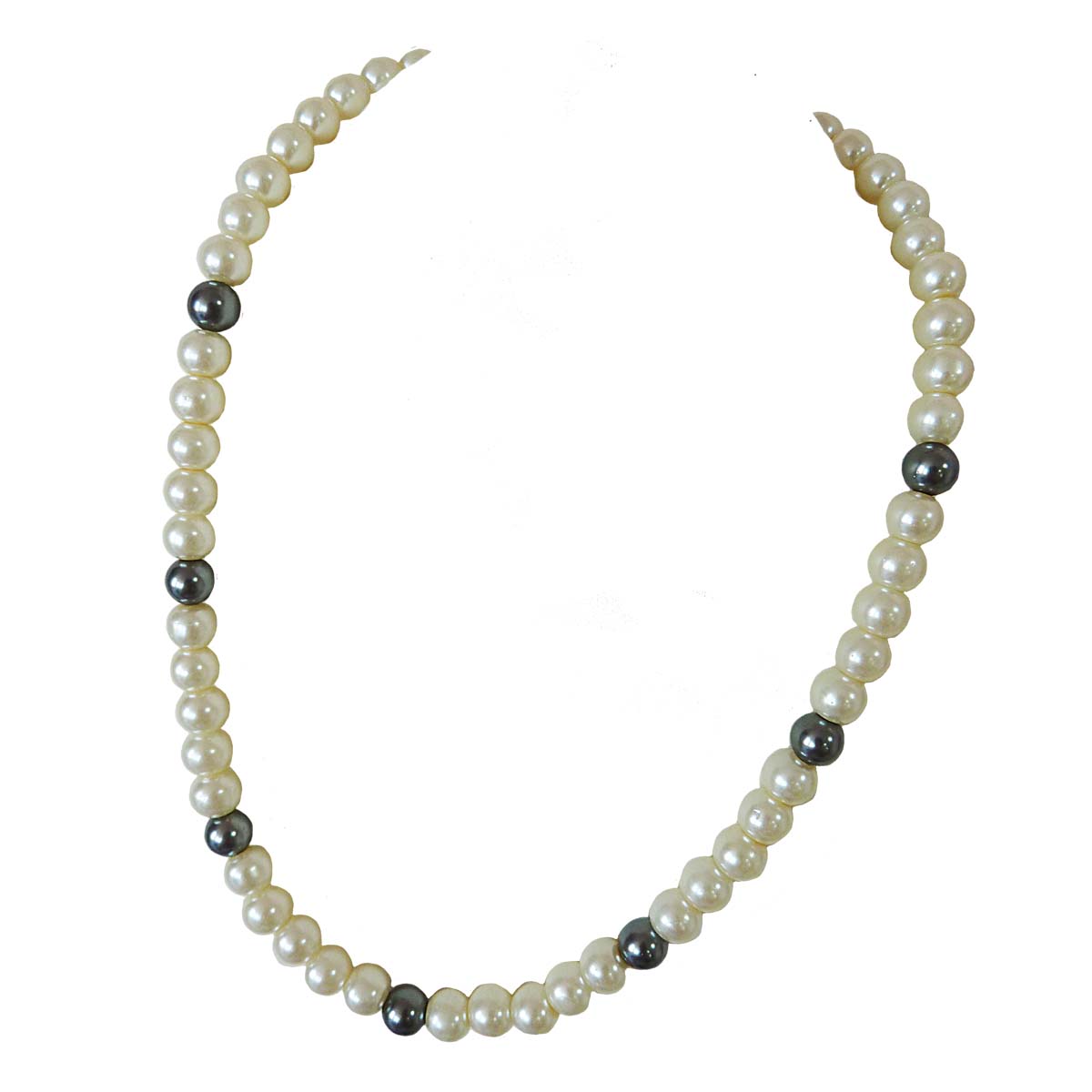 Single Line White Shell Pearl and Grey Pearl Necklace (PS534)