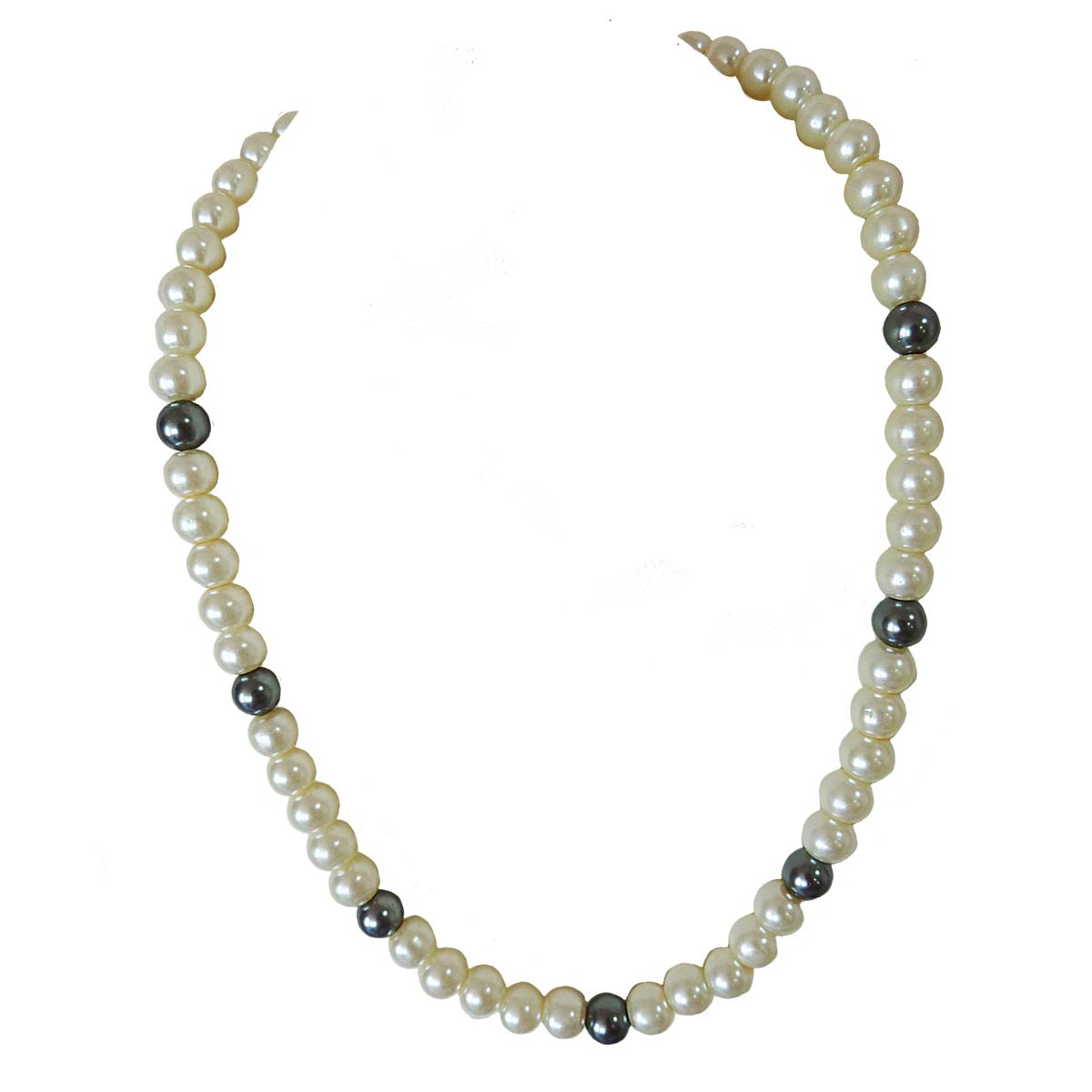 Single Line White Shell Pearl and Grey Pearl Necklace (PS534)