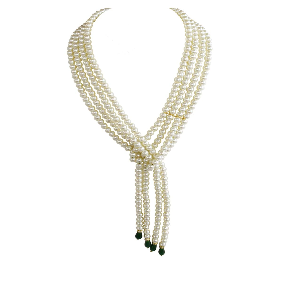 Layered Wrap Around White Shell Pearl Necklace with Green Drop for Women (PS571)
