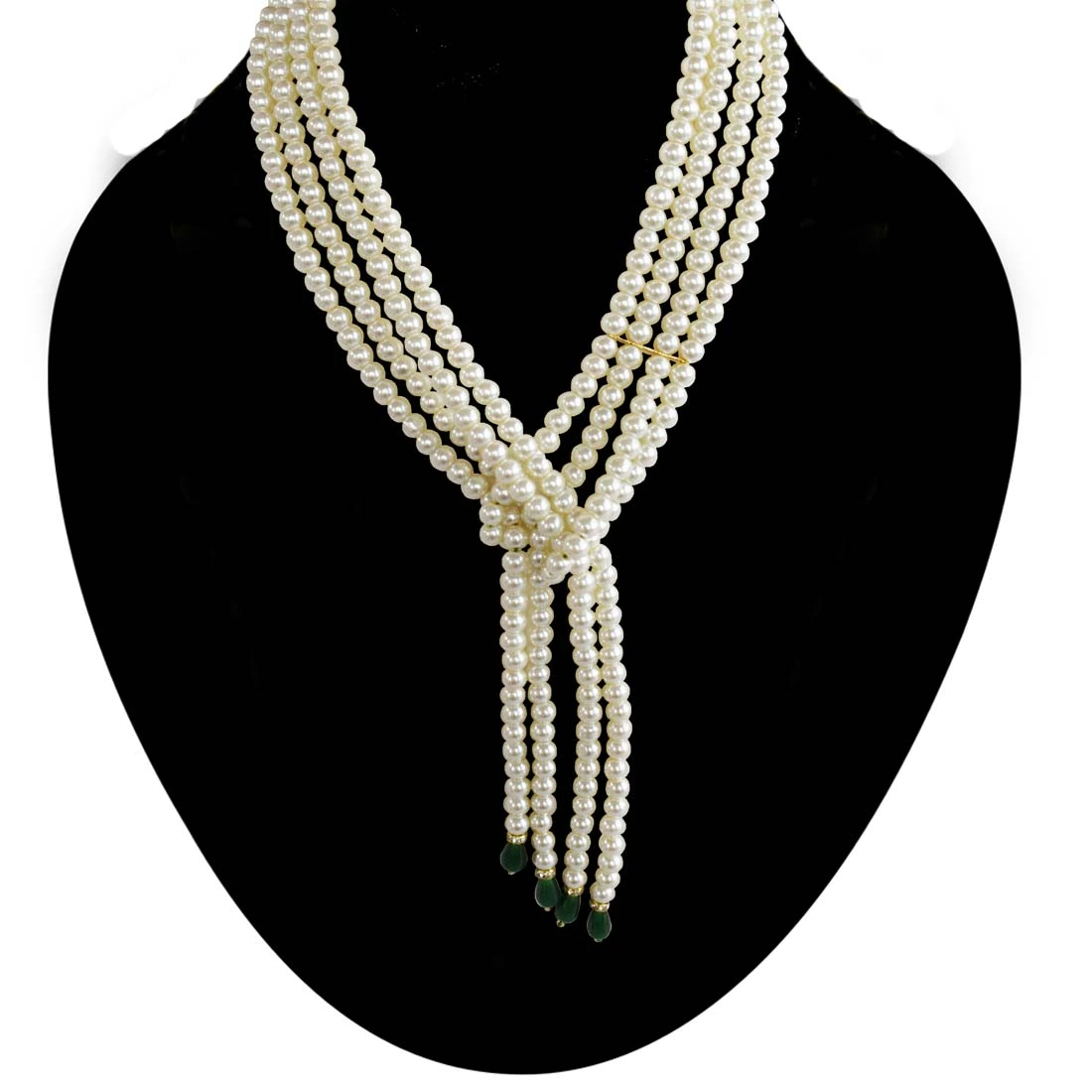 Layered Wrap Around White Shell Pearl Necklace with Green Drop for Women (PS571)