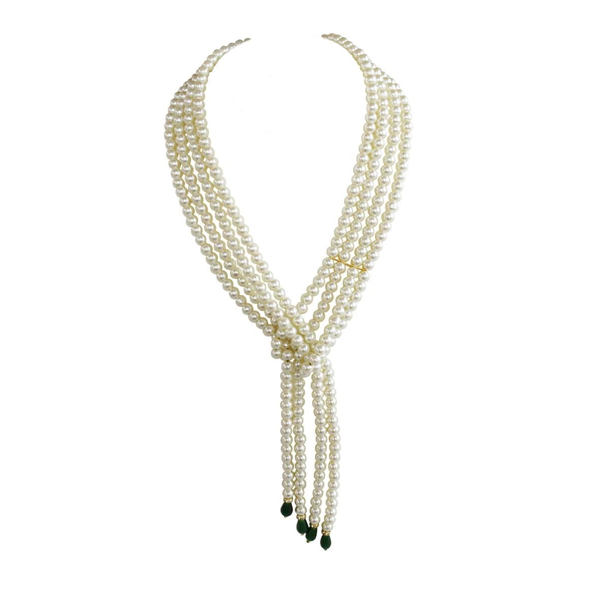 Layered Wrap Around White Shell Pearl Necklace with Green Drop for Women (PS571)